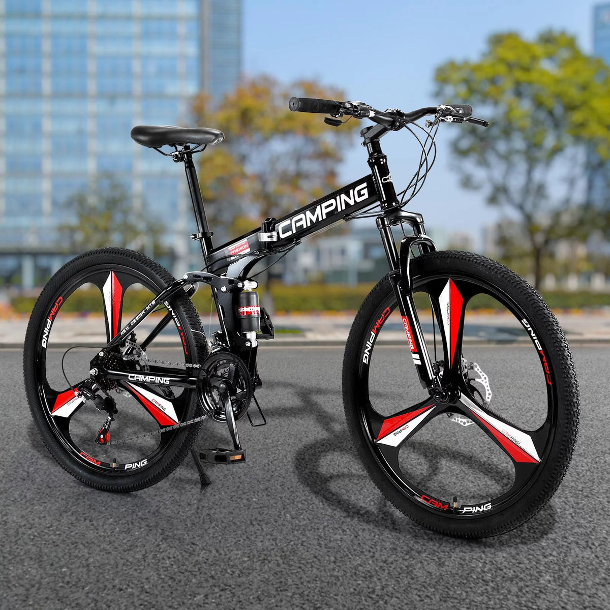 26 inch 21 Speeds Folding Mountain Bike High Carbon Steel Red U269