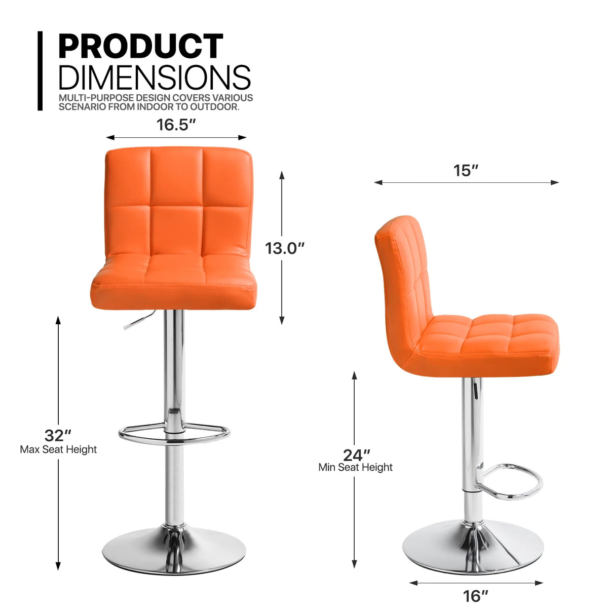Set of 4 Adjustable Swivel Bar Stools Faux Leather, Orange N397