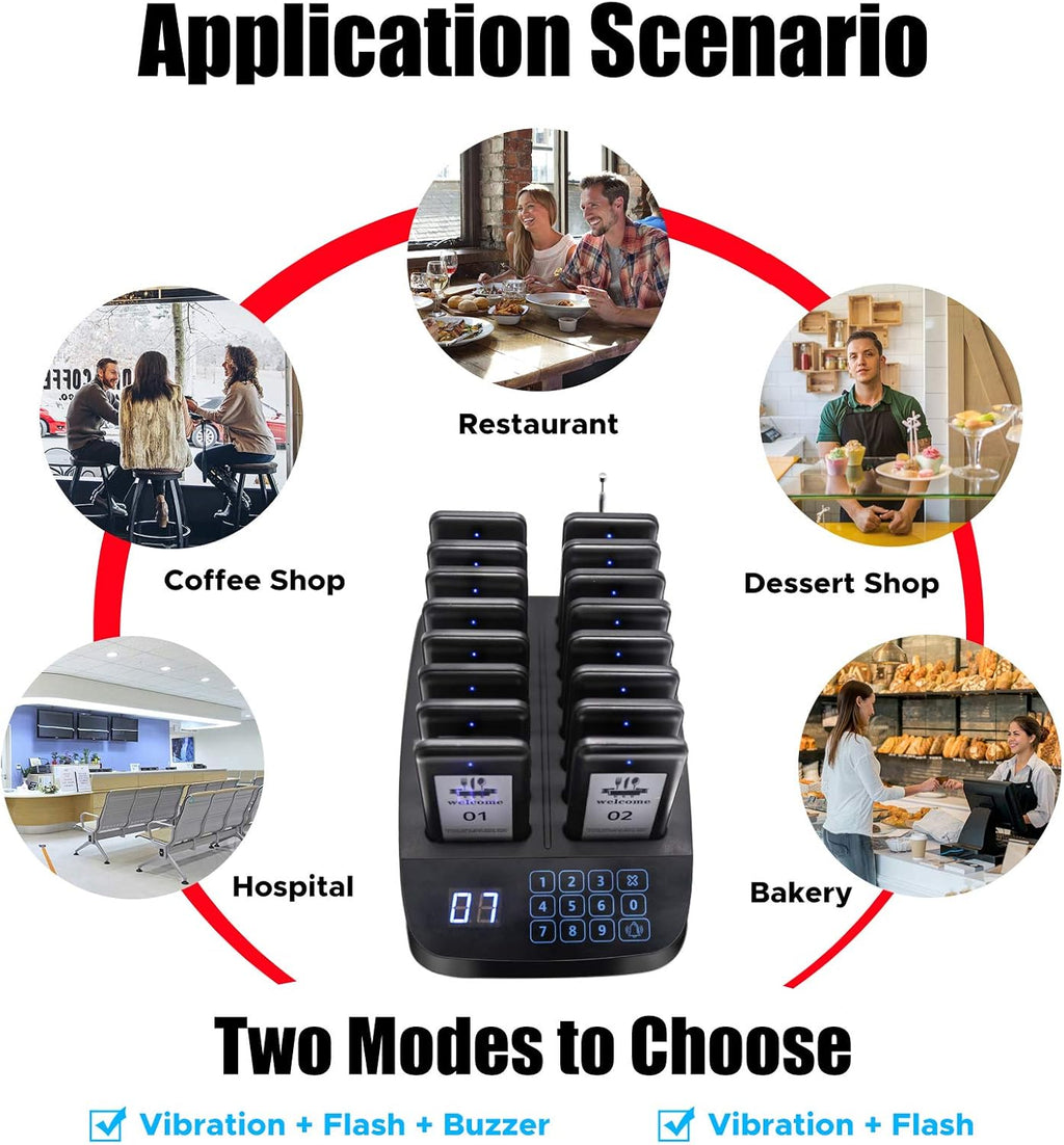 16 Call Coaster Pager System with Charging Dock Transmitter A47072