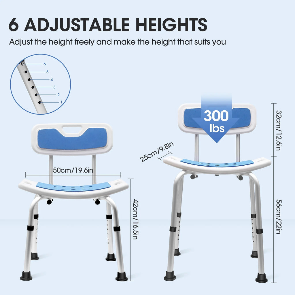 Bath and Shower Chair with Back and Padded Armrests, Height Adjustable E286