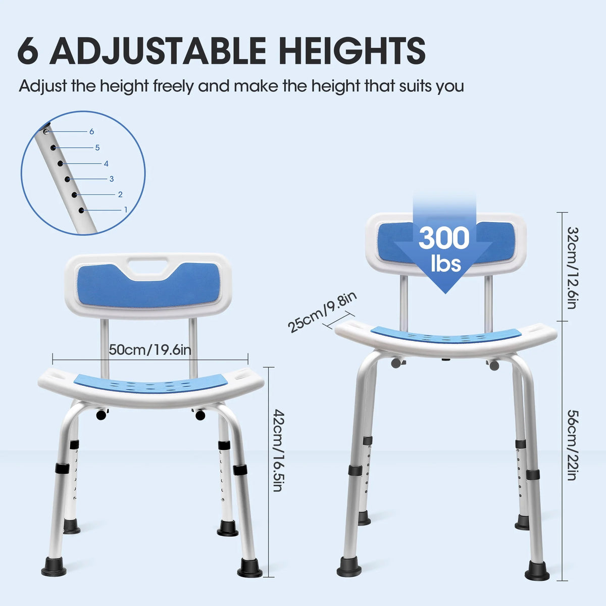 Bath and Shower Chair with Back and Padded Armrests, Height Adjustable E286
