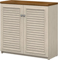 Antique White and Tea Maple Small Storage Cabinet with Doors D122