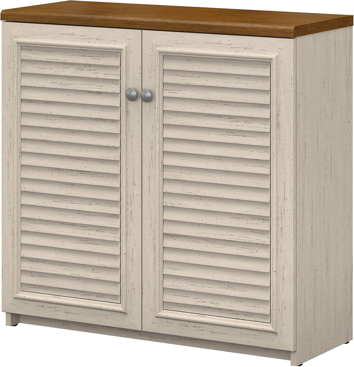 Antique White and Tea Maple Small Storage Cabinet with Doors D122