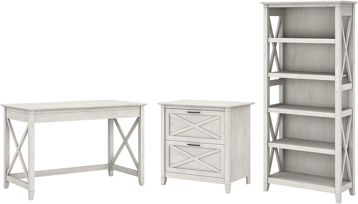 Key West Writing Desk with 2 Drawer Lateral File Cabinet and 5 Shelf Bookcase, Reclaimed Pine G274148