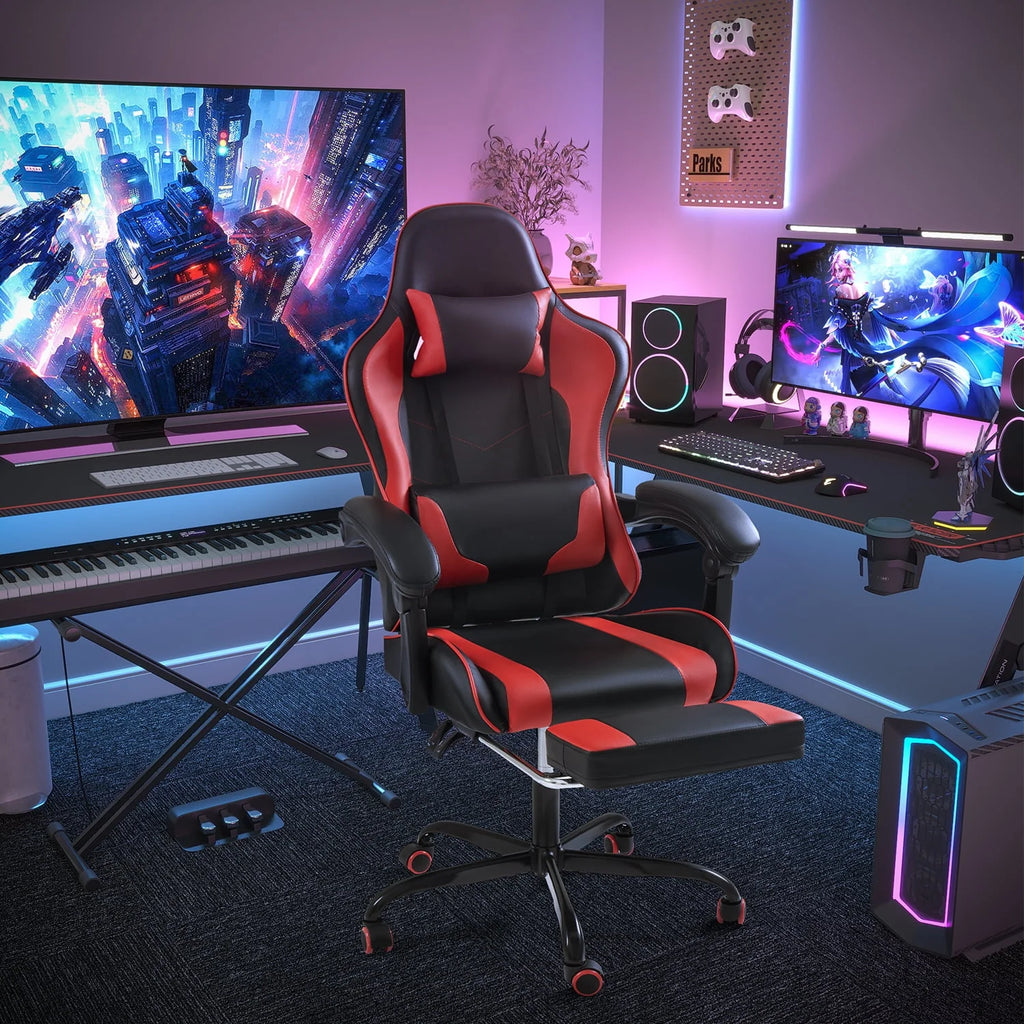 White PU Leather Massage Gaming Chair with Footrest E50810