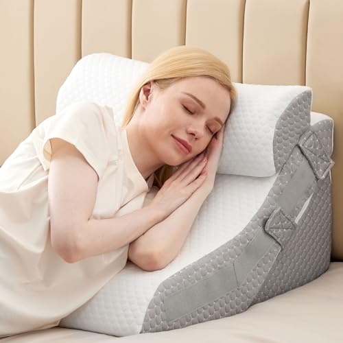 7-in-1 Adjustable Memory Foam Wedge Pillow, White/Grey W656442