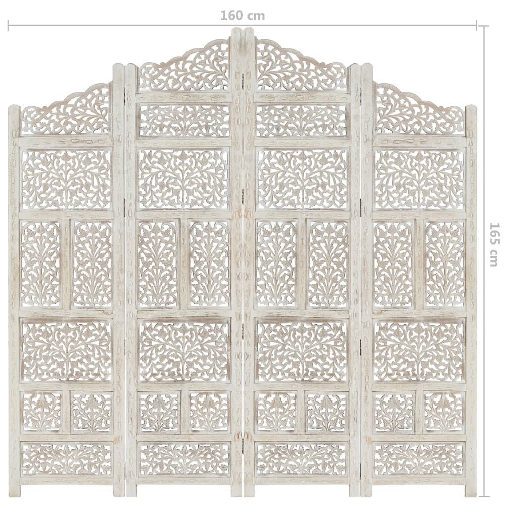 White 4-Panel Solid Mango Wood Room Divider T285