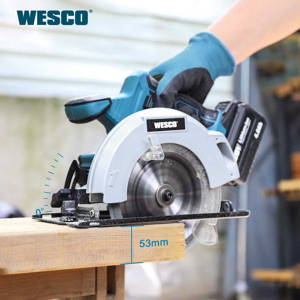 20V 4.0Ah Cordless Circular Saw, 6-1/2", 4000RPM, 0-45° Bevel, with Charger, Vacuum Adaptor, Parallel Guide, Wood Cutting Blades (24T / 40T), Pack of 2 J6858
