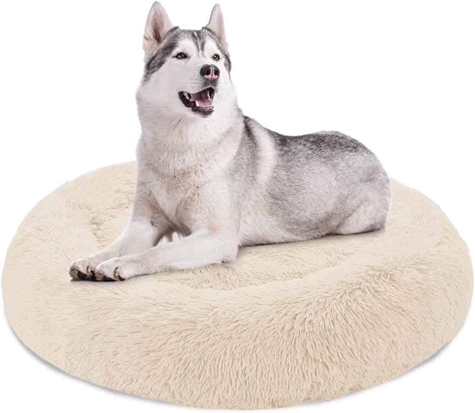 Medium Grey Fuzzy Round Dog Bed Pack of 2 G98102