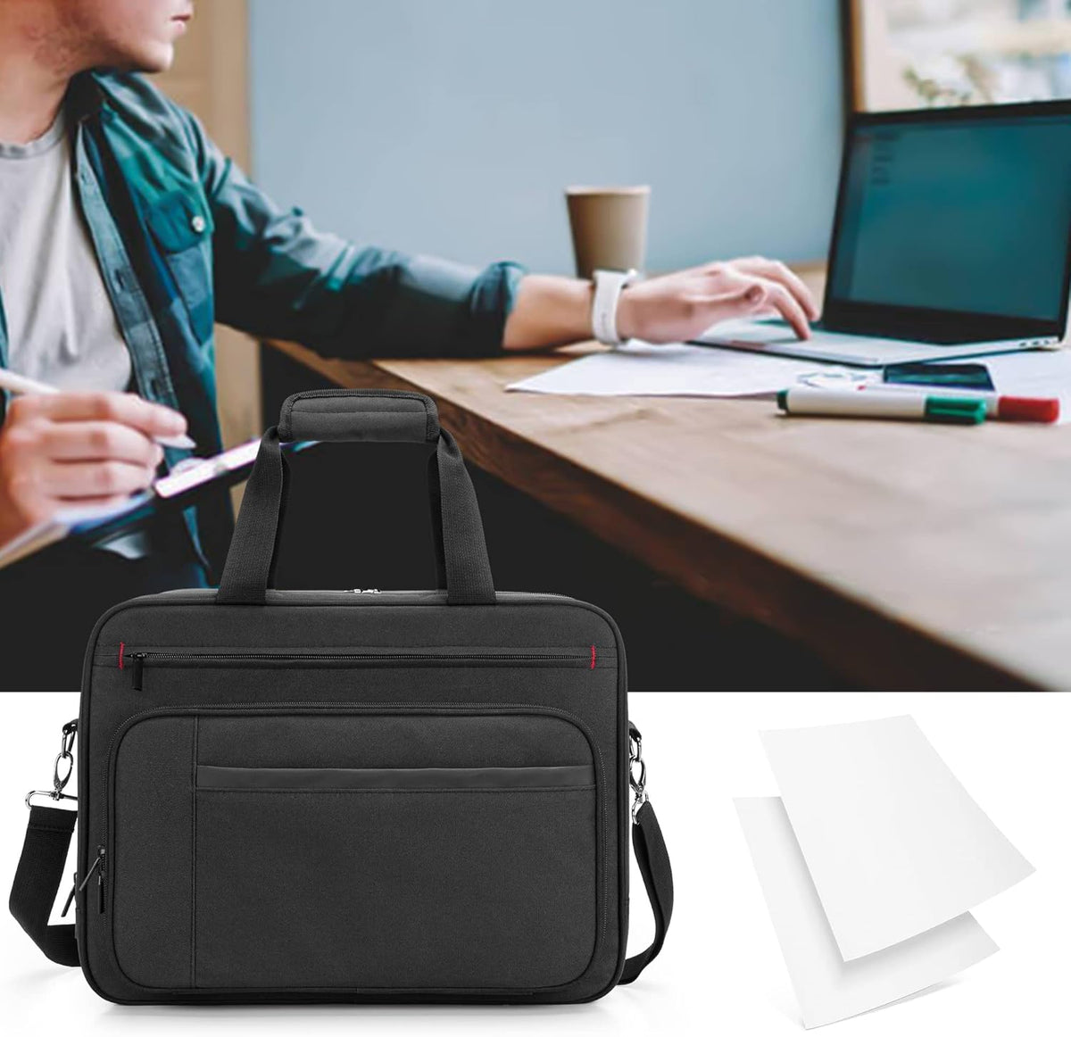 Double-layer Portable Printer Storage Bag with Laptop Layer and Shoulder Strap V17109