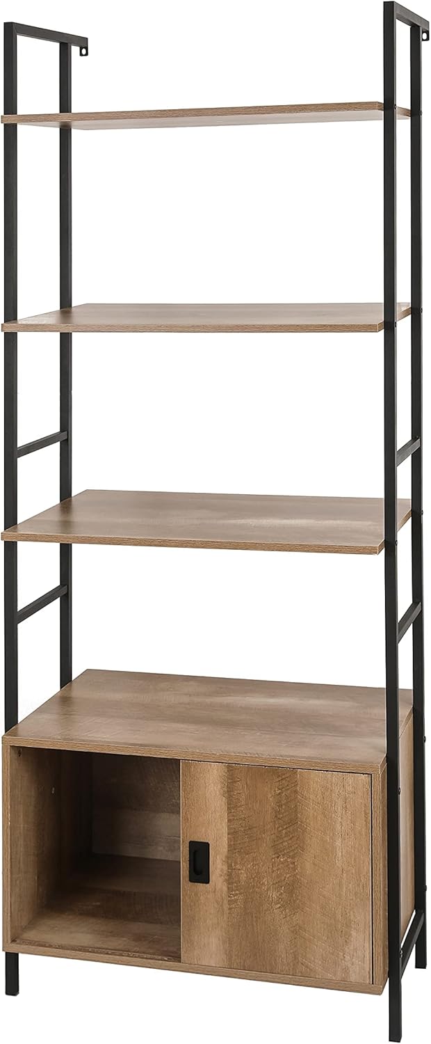 4-Shelf Wood Bookcase with Metal Frame E57882