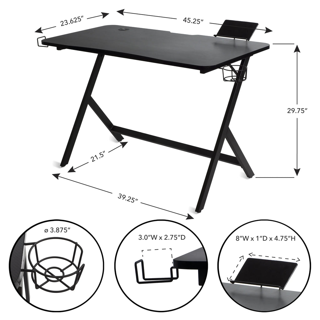 Black Gaming Desk with Gas Spring Desk Mount C580835