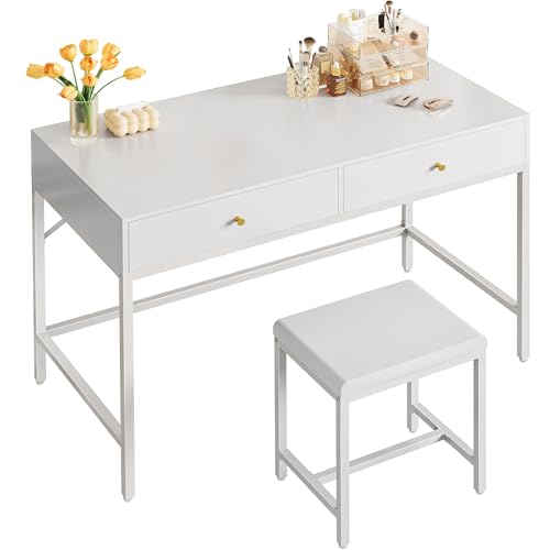 White and Gold Desk with 2 Drawers Y179748