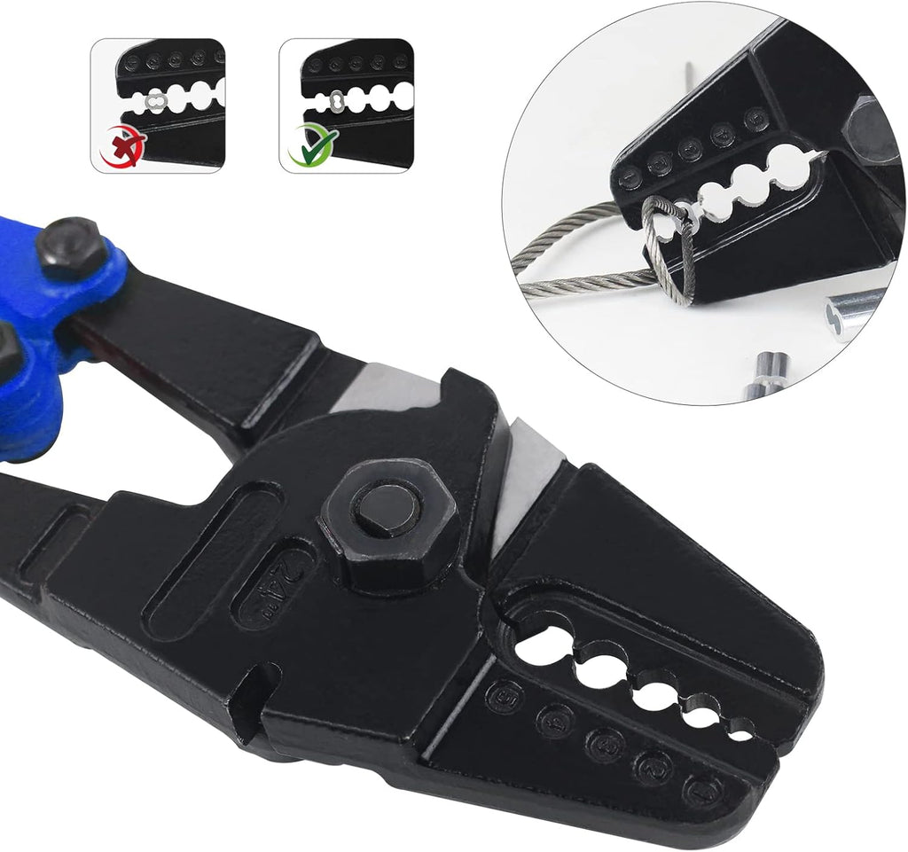 24 Inch Hand Crimping Cutting Tool, Wire Rope Crimping Tool, with 50pc Aluminum Stop Sleeves Oval Sleeves Pack of 2 L1773