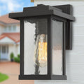 1-Light Textured Black Outdoor Wall Lantern Sconce with Water Glass Shade U380