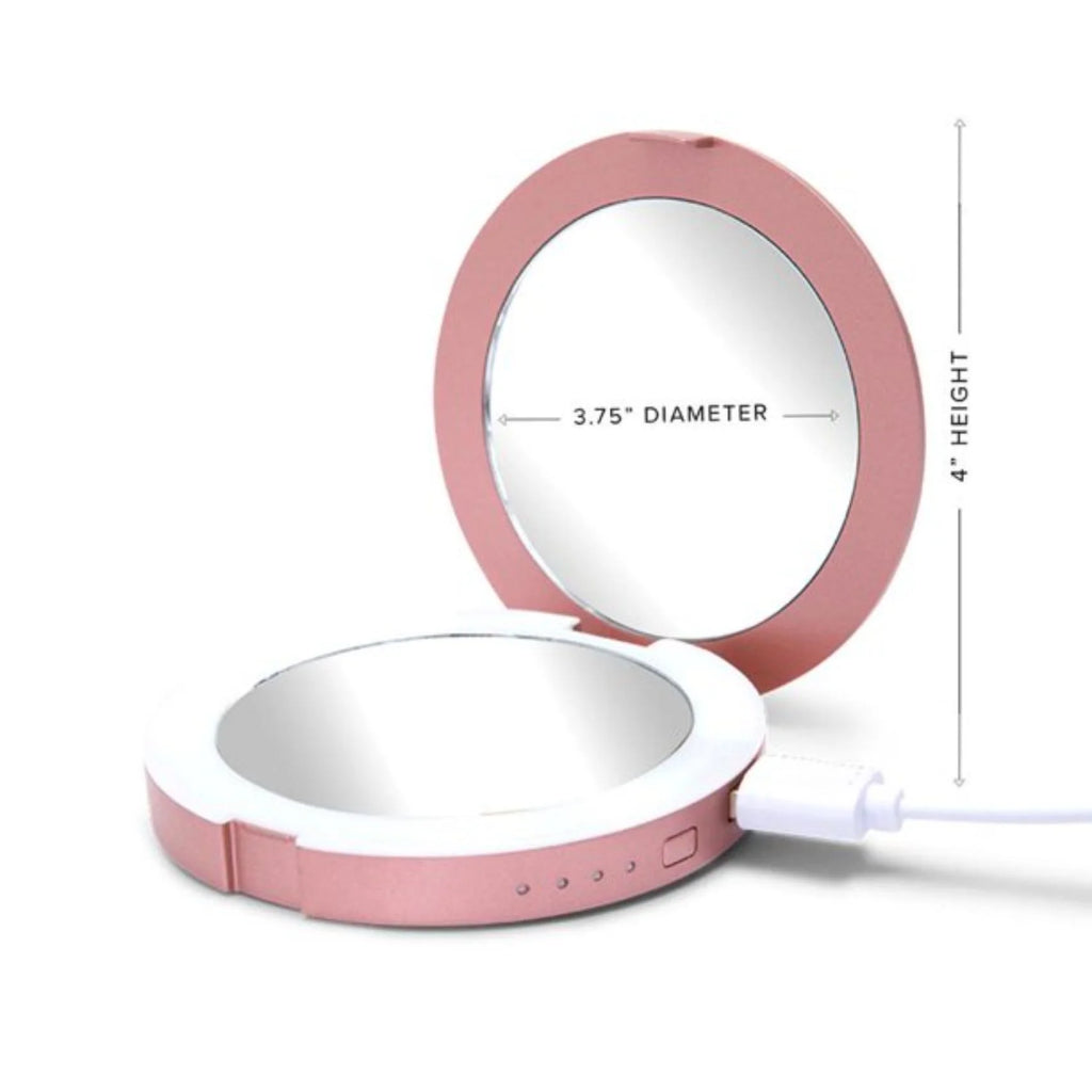 Rechargeable Lighted Round Travel Mirror with 5X Magnifying Glass V9406
