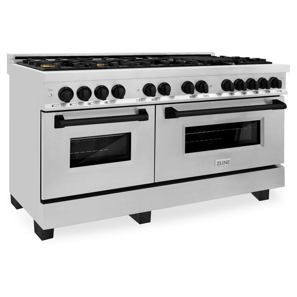 60 Dual Fuel Range in Stainless Steel with Black Matte Accents C581