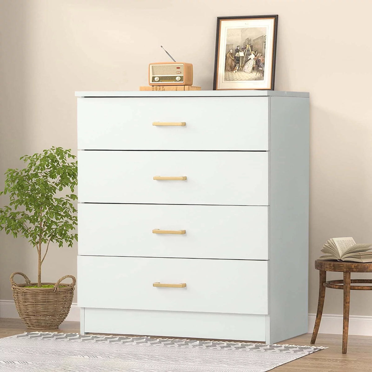 White 4-Drawer Wood Dresser S3977