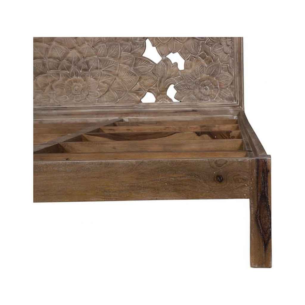 Queen Solid Wood Hand Carved Motif Bed D2975