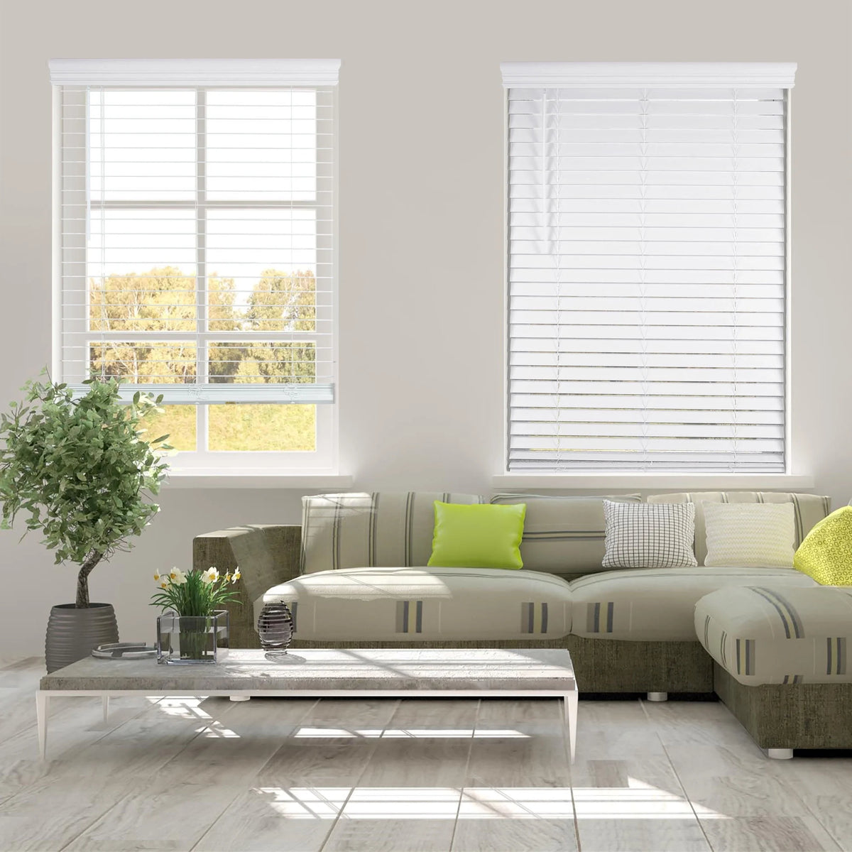 White Cordless Faux Wood Blind 31 1/2"W x 60"H X268016