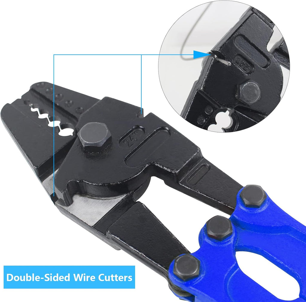 24 Inch Hand Crimping Cutting Tool, Wire Rope Crimping Tool, with 50pc Aluminum Stop Sleeves Oval Sleeves Pack of 2 L1773