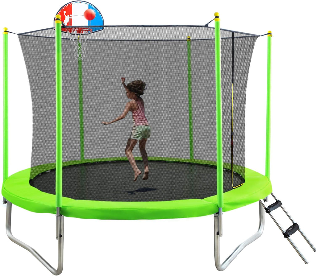 8FT 10FT 14FT 15FT 16FT Trampoline with Safety Enclosure Net, Basketball Hoop and Ladder S98890
