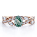 1.5 Carat Oval Moss Green Agate And Moissanite Engagement Ring In 18K Rose Gold Plating Over Silver T832571