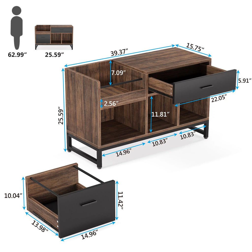 2 Drawer Wood File Cabinet with Storage Shelves H88940