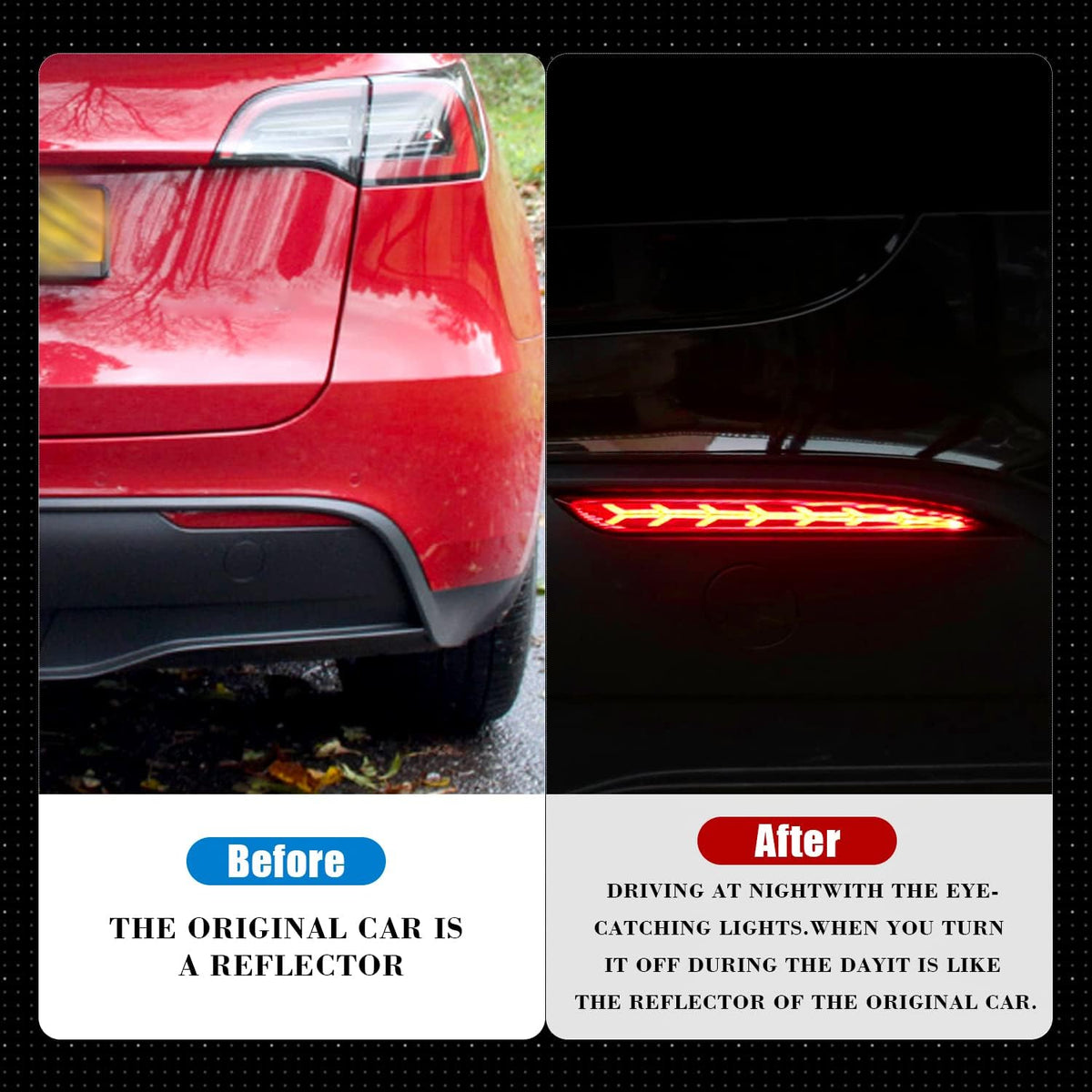 LED Rear Fog Lights Reflector Lamps for Tesla Model 3, 2 Pcs R7242