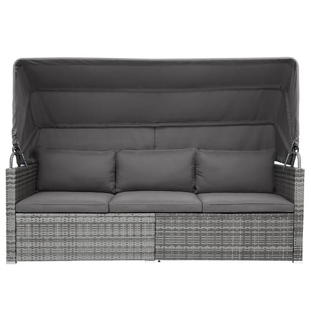 5 Pieces Wicker Patio Conversation Set with Canopy and Glass Side Table Y45036