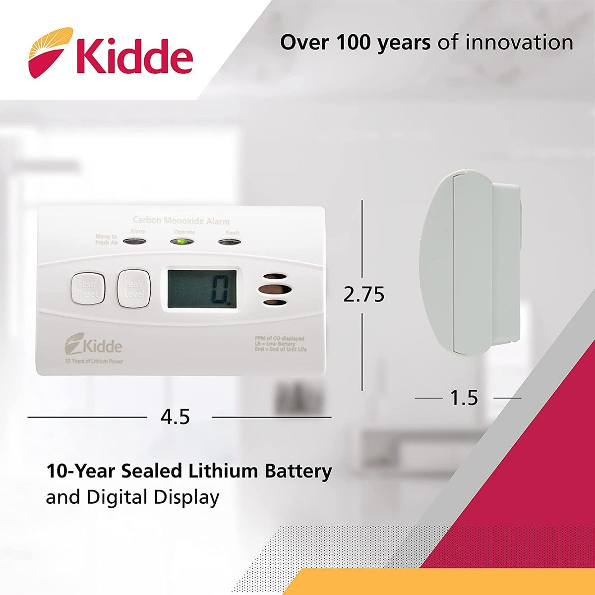 Carbon Monoxide Detector with Lithium Battery, Digital Display, Pack of 2 B770