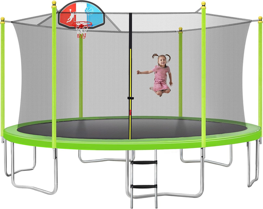 8FT 10FT 14FT 15FT 16FT Trampoline with Safety Enclosure Net, Basketball Hoop and Ladder S98890