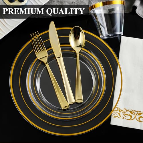 Clear 350 Count Plastic Dinnerware Set with Gold Rim F416