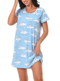Cotton Short Sleeve Cartoon Printed Night Shirts (Blue Moon, M) U471