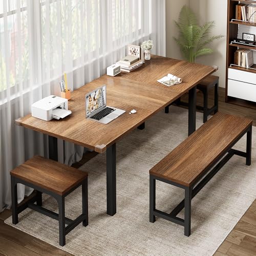 5-Piece Extendable Wooden Dining Table Set with 2 Benches and 2 Stools G6513
