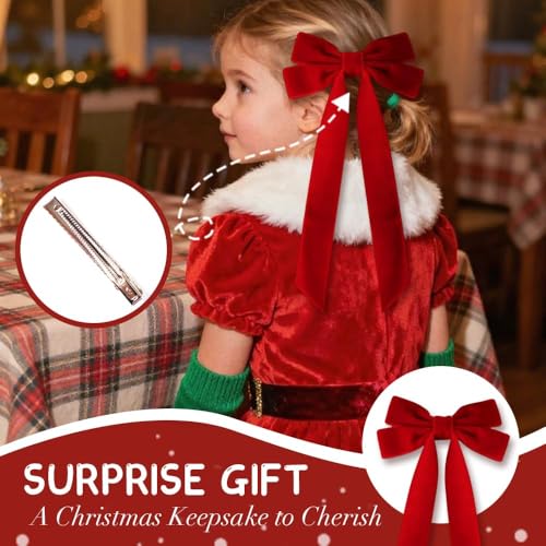 Velvet Christmas Tree Bows with Hair Clip, 10 PCS Red S371311