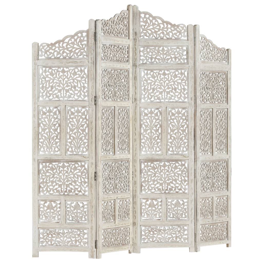 White 4-Panel Solid Mango Wood Room Divider T285