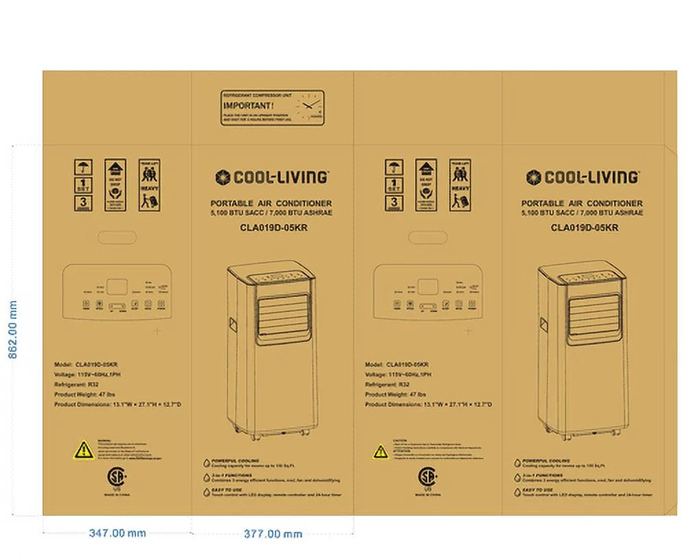 5100 BTU SACC 7000 BTU ASHRAE Portable Air Conditioner D22892