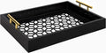 White and Gold Rectangle Decorative Tray with Metal Handles R748569