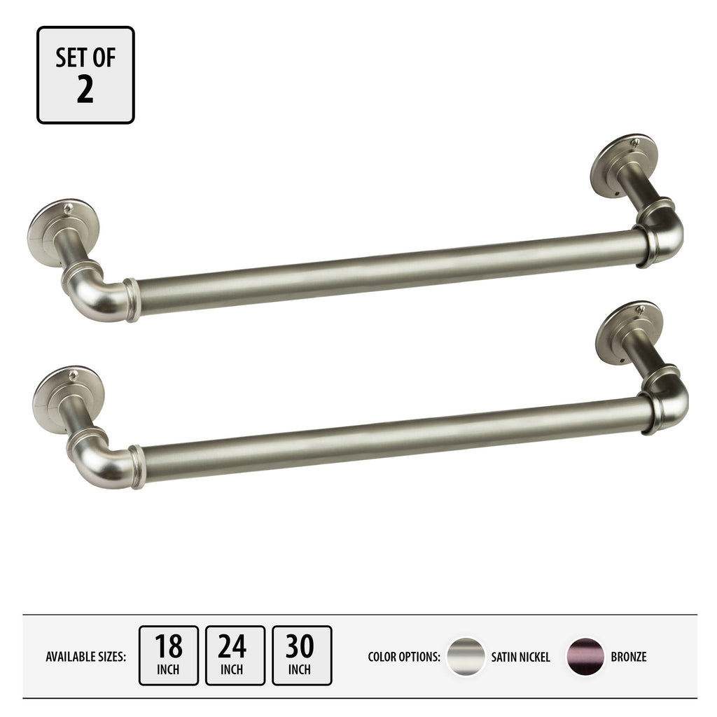 Industrial Pipe Design Towel Bar/ Closet Rod (Set of 2) Satin Nickel 24 Inches X83761