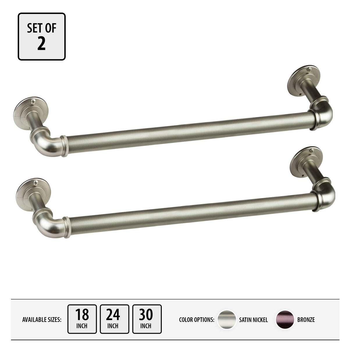 Industrial Pipe Design Towel Bar/ Closet Rod (Set of 2) Satin Nickel 24 Inches X83761