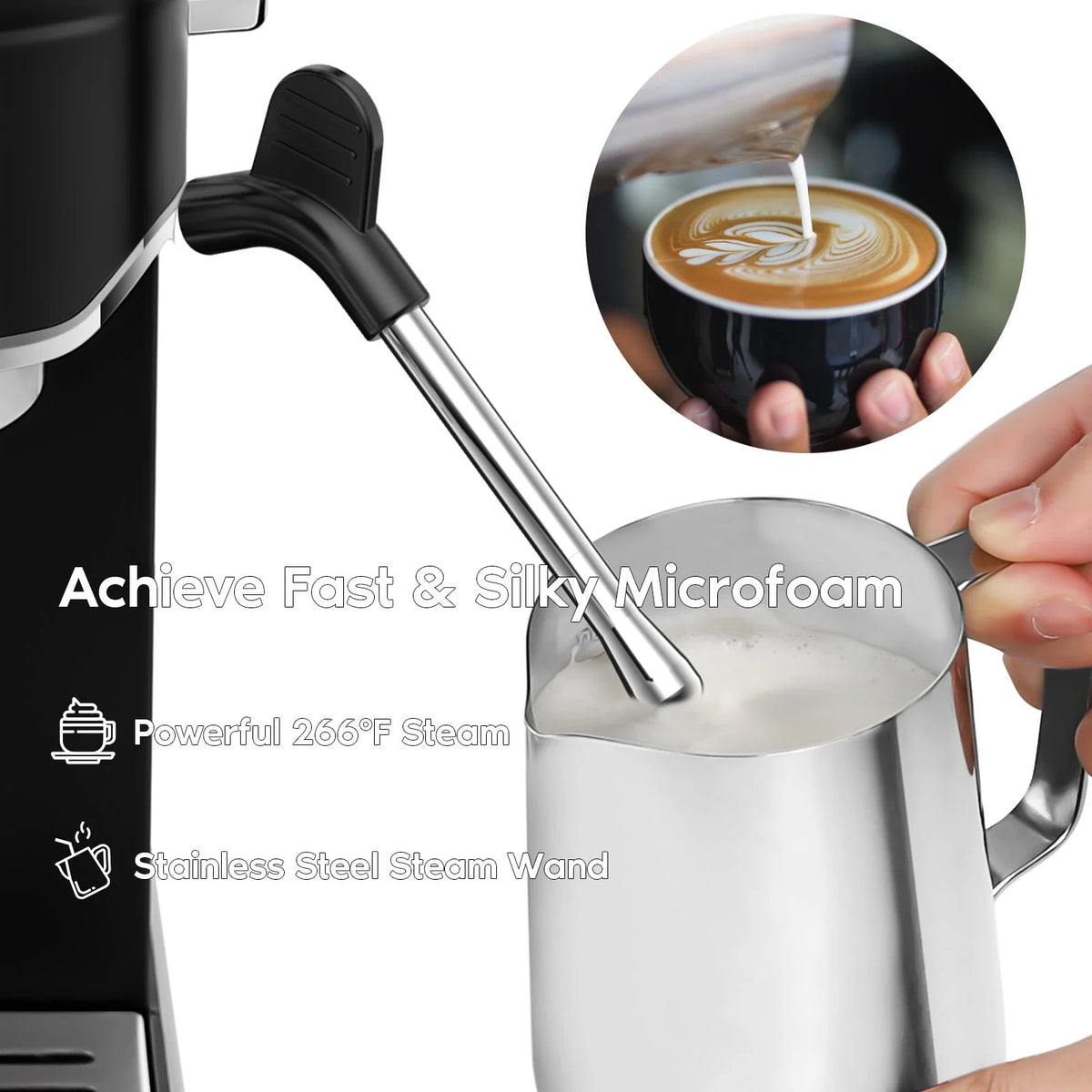 20 Bar Espresso Machine with Milk Frother Steam Wand, Stainless Steel Q7496