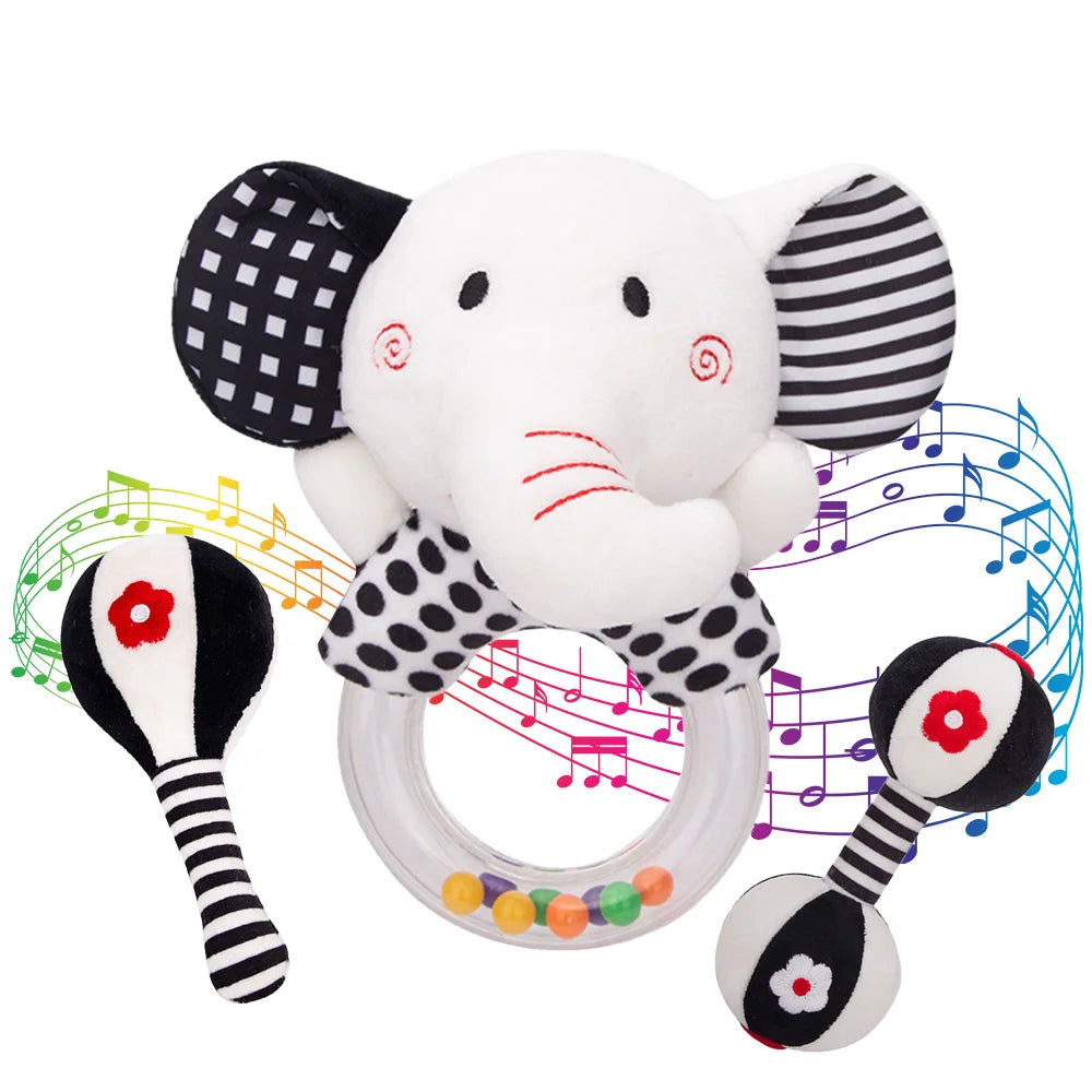 3Pcs Black & White Baby Rattles Set Plush Rattle Toy N961320