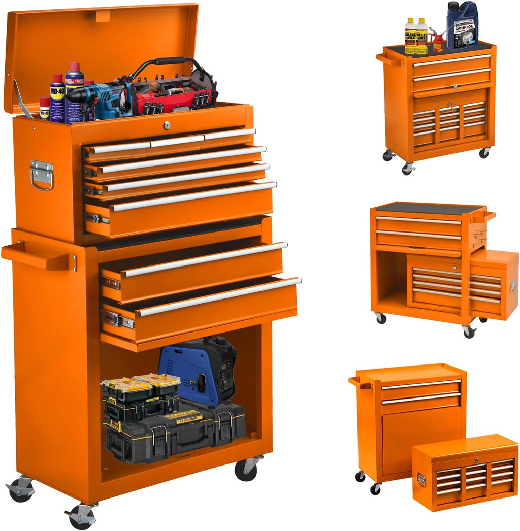 Red Lockable Rolling 8-Drawer Tool Chest with Wheels W513486