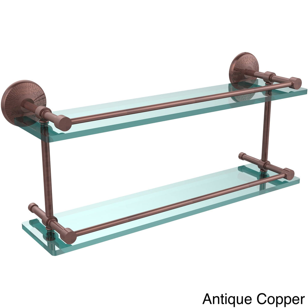 Antique Copper Double Glass Shelf with Gallery Rail R552150