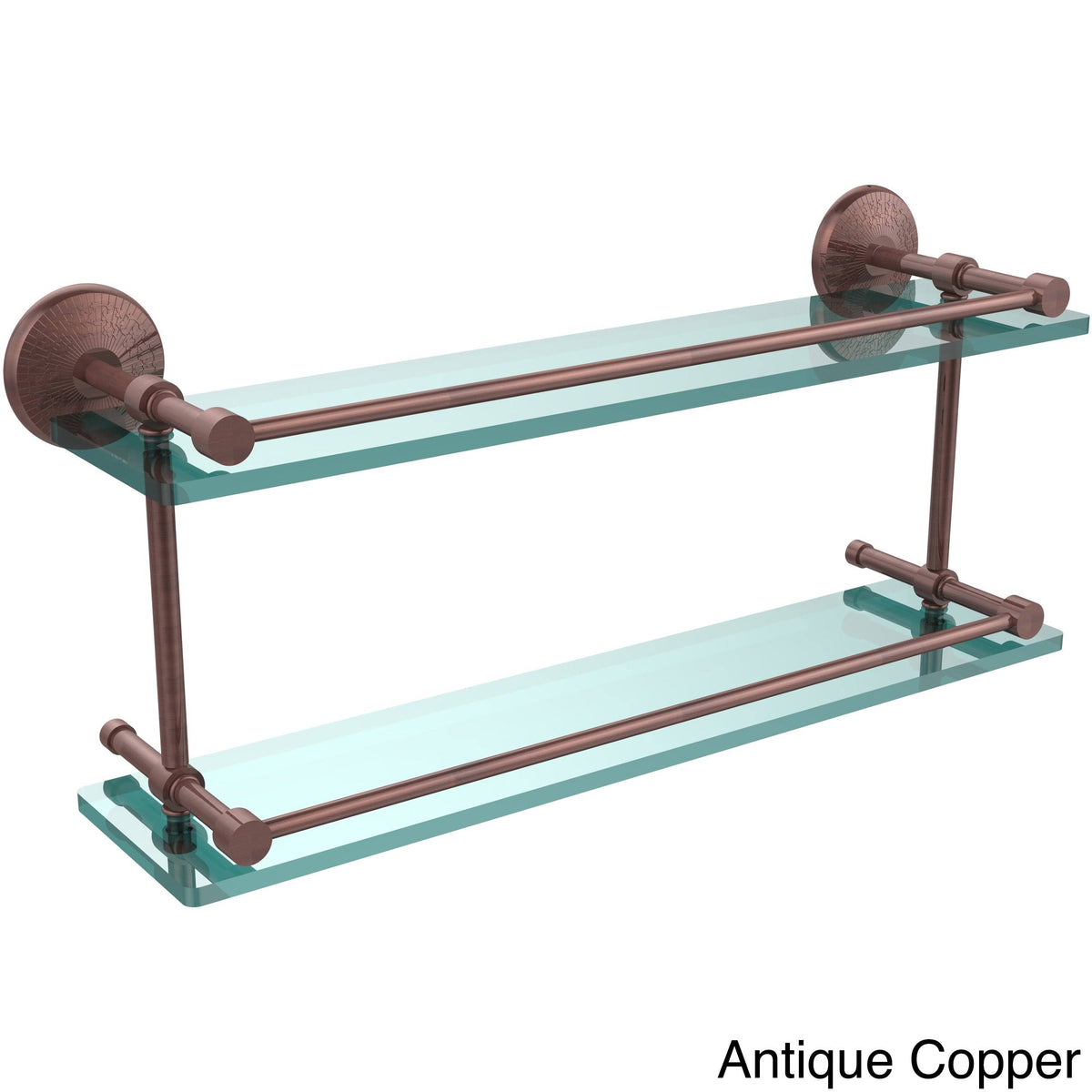 Antique Copper Double Glass Shelf with Gallery Rail R552150