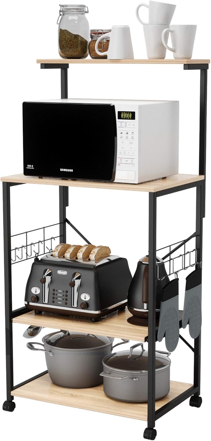4 Tier Kitchen Storage Cart with Side Hooks P4376