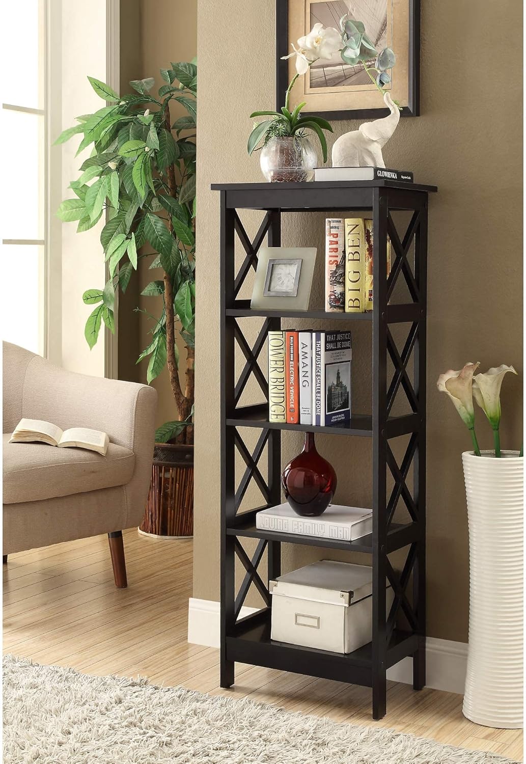 4-Shelf Wood Bookcase with Metal Frame E57882