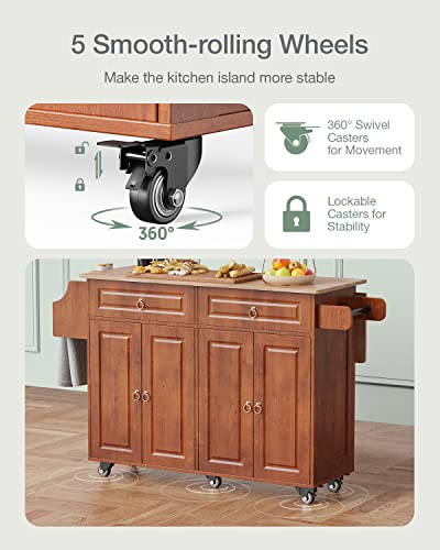 Brown Kitchen Island with Drop Leaf Storage on Wheels C705738