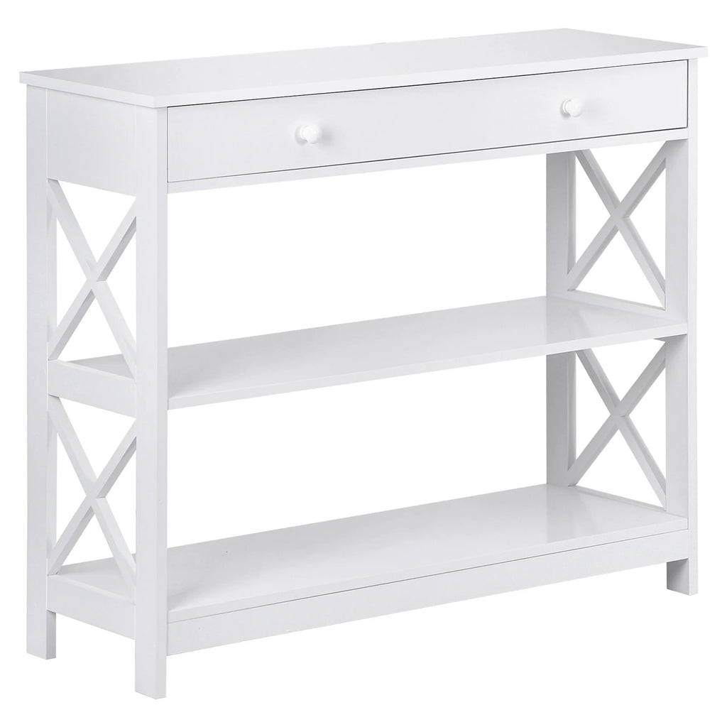 White Wooden Console Table with 1 Drawer and 2 Storage Shelves Y508202